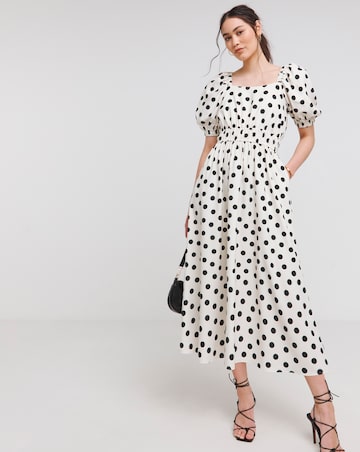 Flounce London Ivory Crepe Spotted Midaxi Dress