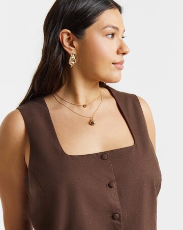 Simply Be Chocolate Linen Longline Square Neck Waistcoat
