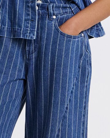 Simply Be Dark Blue Jacquard Stripe Barrel Leg Jean Co Ord