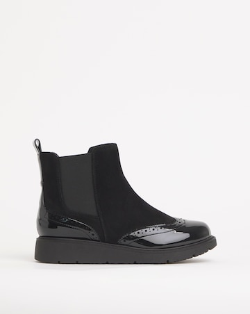 Heavenly Soles Debbie Low Wedge Chelsea Boots with Broguing Extra Wide EEE Fit