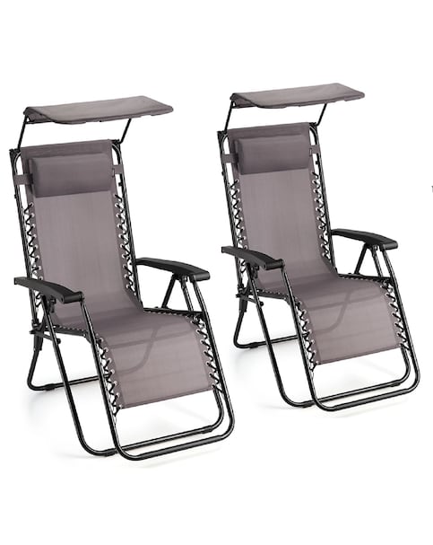 VonHaus Verona Grey Zero Gravity Reclining Garden Chairs with Canopy - Set of 2