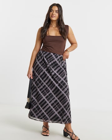 Simply Be Mono Check Chiffon Midaxi Skirt