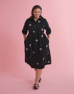 Simply Be Floral Embroidered Midi Shirt Dress