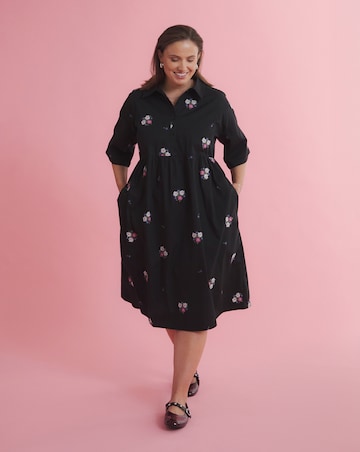 Simply Be Floral Embroidered Midi Shirt Dress