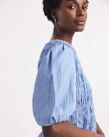 Shirred Peplum Striped Blouse