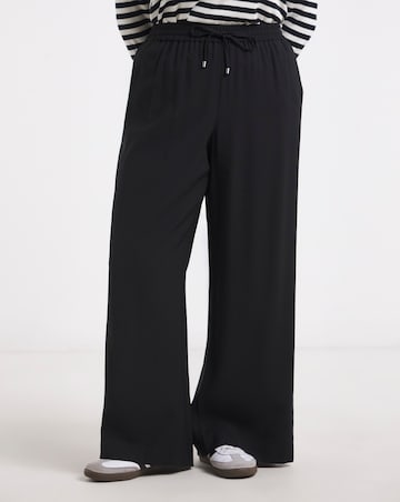 Simply Be Black Tie Waist Twill Wide Leg Trousers