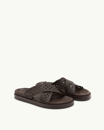 Nobodys Child Brown Weave Cross Strap Sliders - Standard Fit (D)