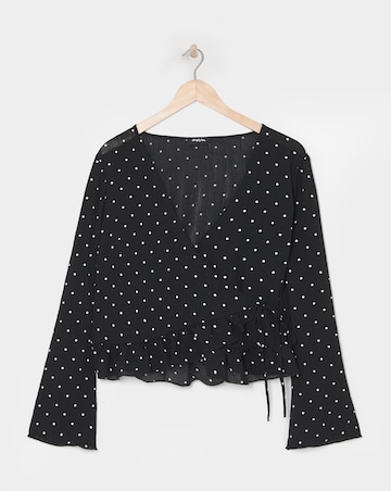 Simply Be Mono Spot Sheer Wrap Long Sleeve Blouse