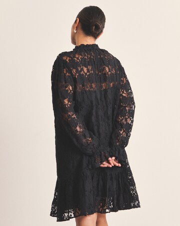 Black Lace Ruffle Mini Dress