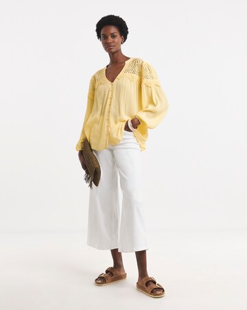 Broderie Trim Long Sleeve Blouse