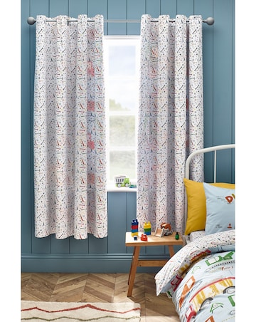 Catherine Lansfield Kids Digger Dreams Eyelet Curtains Two Panels