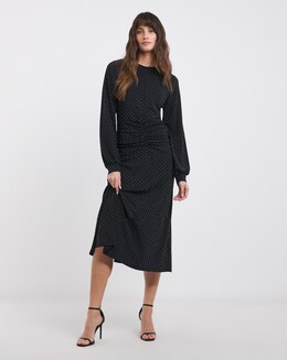 Metallic Ruched Long Sleeve Dress