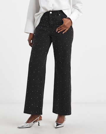 Black Embellished Wide Leg Jeans