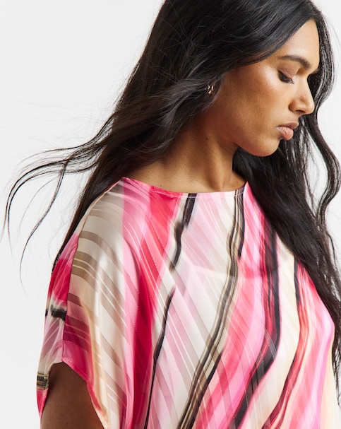Joanna Hope Pink Stripe Asymmetric Blouse