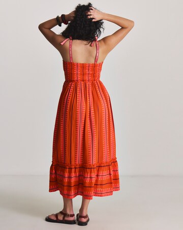 Jacquard Stripe Shirred Maxi Beach Dress