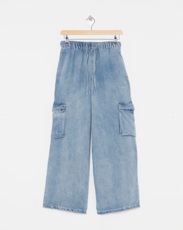 Simply Be Bleach Wash Pull On Wide Leg Jeans with Tencel TM Lyocell
