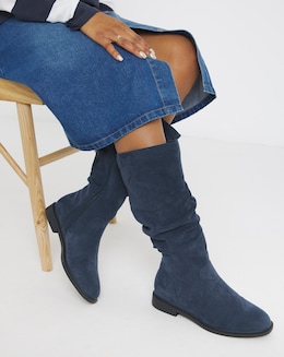 Pebble Knee High Ruched Boots - Wide Fit (E) &amp; Standard Calf