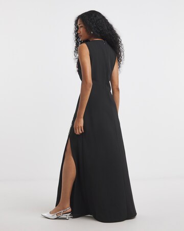Maya Curve Floral Embellished Front Split Maxi Dress