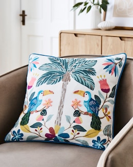 Paradise Tropical Birds Embroidered Cushion