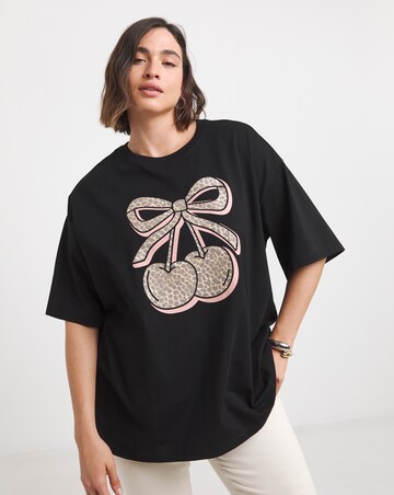 Simply Be Black Leopard Cherries T-Shirt