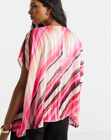 Joanna Hope Pink Stripe Asymetric Blouse