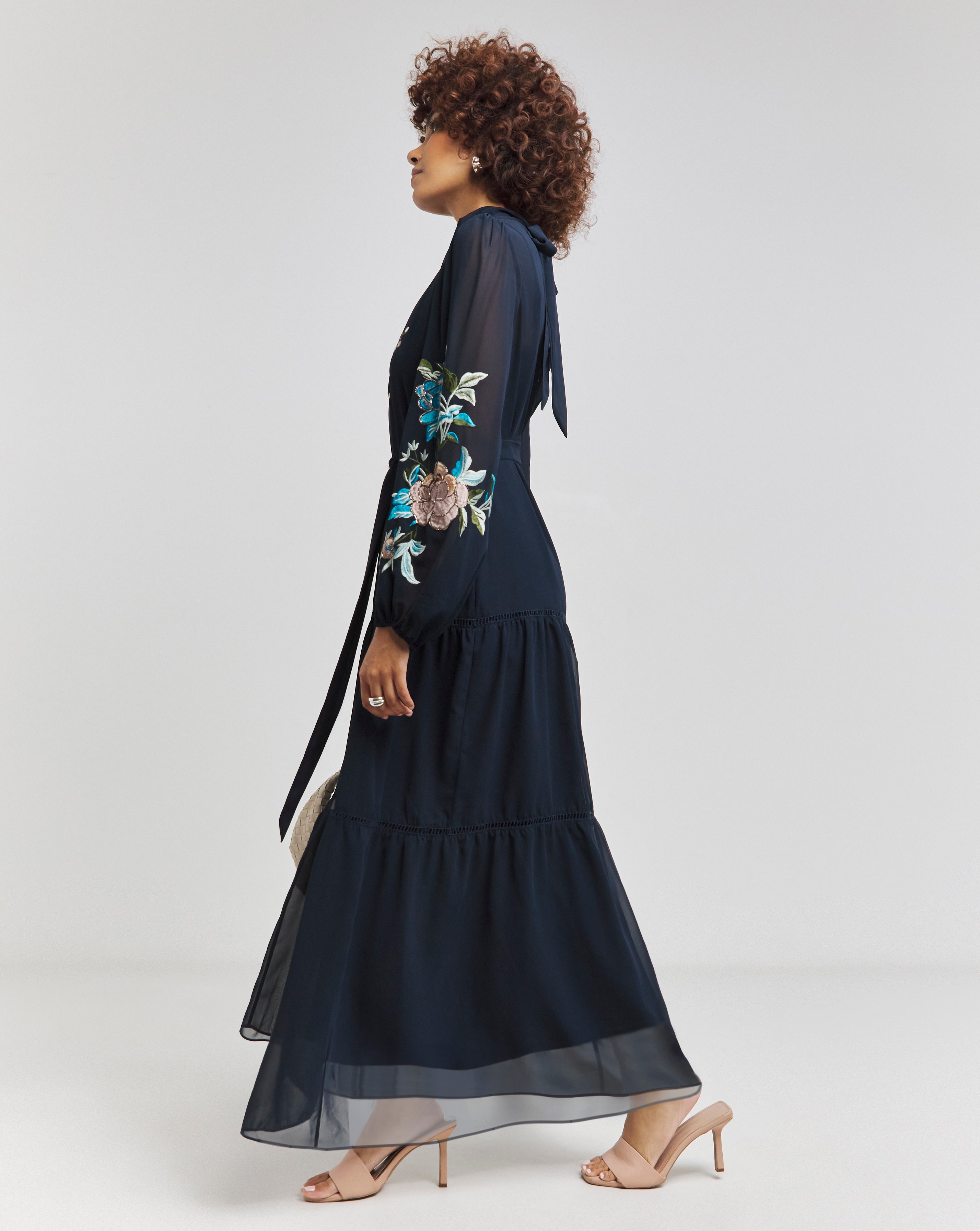Hope & Ivy Reine Navy Embroidered Midaxi Dress | Fashion World