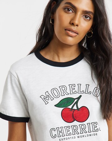 Simply Be Black & White Morello Cherries Graphic Ringer T-Shirt
