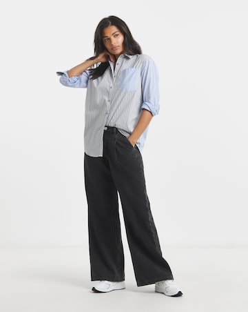 Washed Black Pleat Detail Wide Leg Jeans