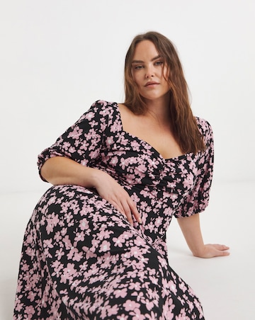 Simply Be Supersoft Floral Print Sweetheart Neck Midi Dress
