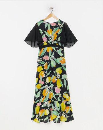 Twisted Wunder Black Chiffon Fruit Frill Hem Maxi Dress