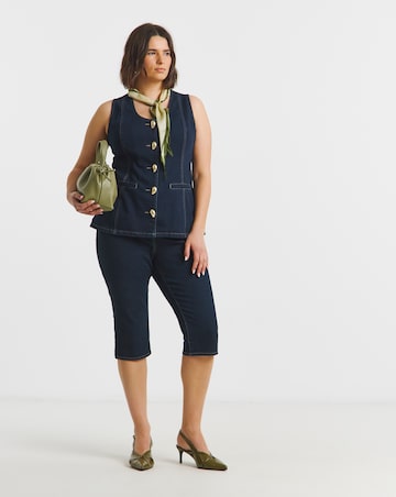 Indigo Statement Button Sleeveless Denim Top Co Ord