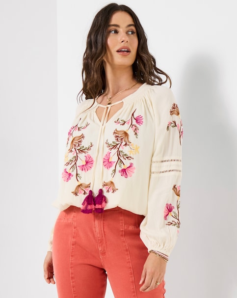 Joe Browns Sunset Skies Embroidered Peasant Top