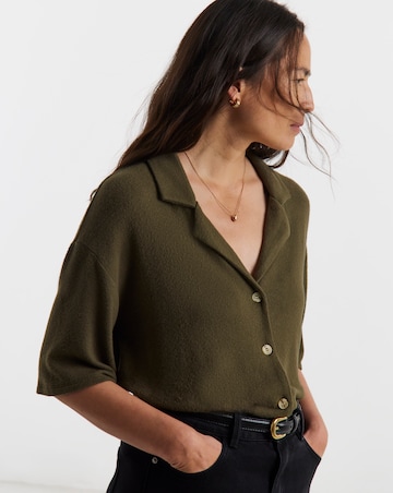 Soft Touch Collared Button Through Top