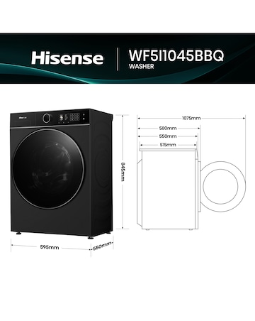 Hisense KitchenFit 5i Series WF5I1045BBQ 10.5kg Washing Machine - Black