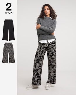 2 Pack Black/Printed Wide Leg Trousers