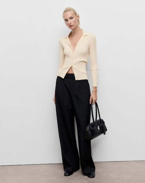 Mango Cream Collared Cardigan