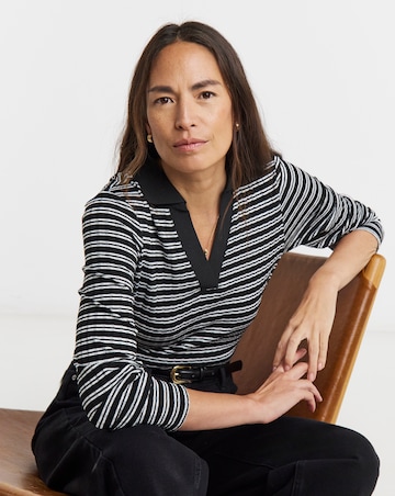 Stripe Ribbed Collared Top