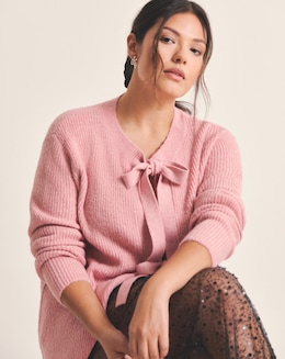 Cosy Yarn Blush Pink Tie Front Bow Cardigan