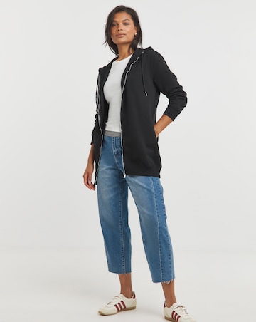 Black Core Zip Through Longline Hoodie