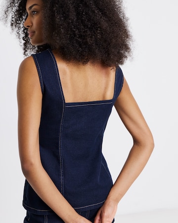 Indigo Statement Button Sleeveless Denim Top Co Ord