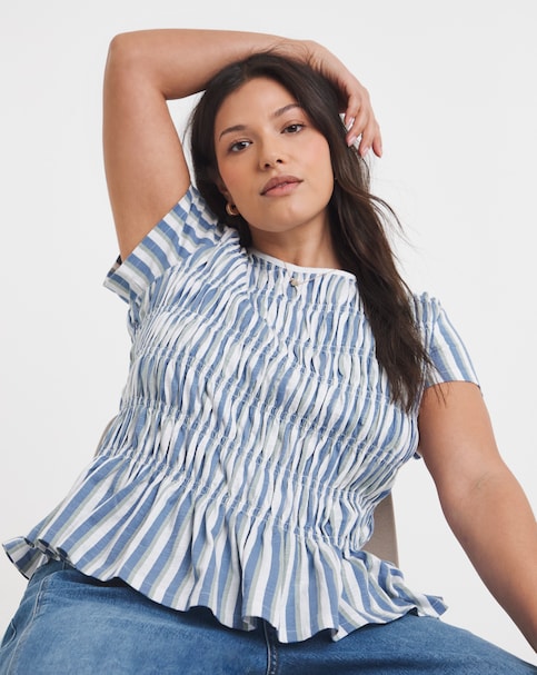 Simply Be Stripe Shirred Peplum Top