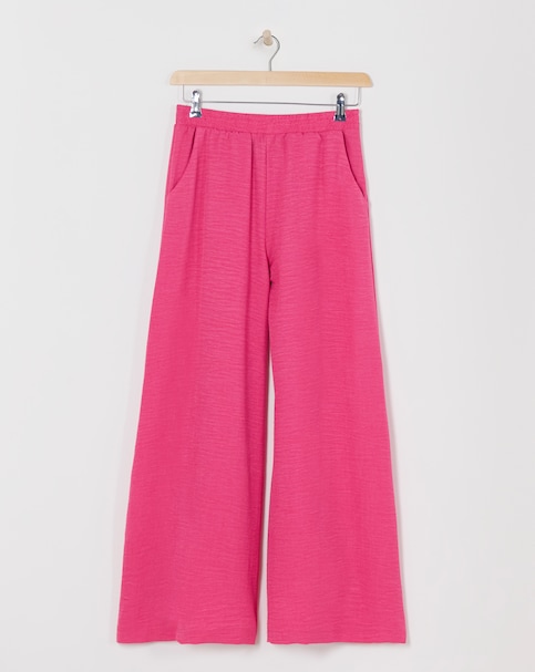Pink Textured Wide Leg Palazzo Trousers