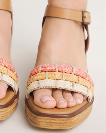 Alani Leather Wedge Sandal With Raffia Detailing - Wide Fit (E)