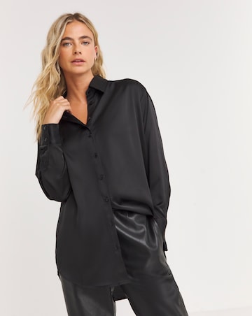 Black Relaxed Fit Satin Long Sleeve Shirt