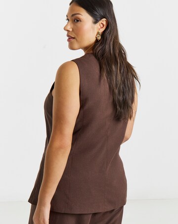 Simply Be Chocolate Linen Longline Square Neck Waistcoat