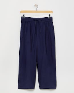 Navy Linen Mix Wide Leg Culotte