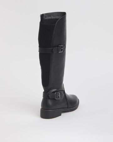 Cushion Walk Elastic Back Buckle Knee High Boot Wide E Fit Curvy Calf