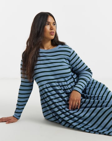 Simply Be Blue Stripe Ribbed Midi Dress With Pockets