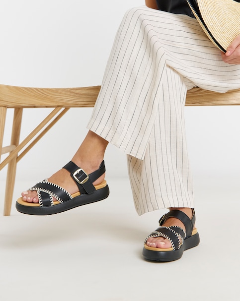 Heavenly Feet Dina Stitch Detail Buckle Sandals - Wide Fit (E)