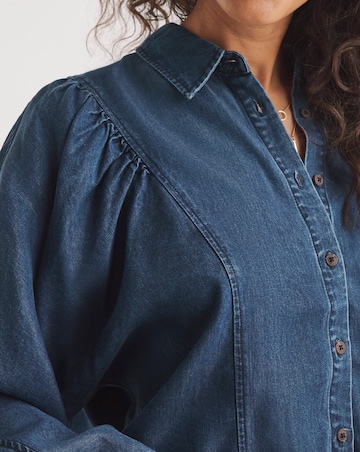 Dark Blue Volume Sleeve Soft Lyocell Denim Blouse